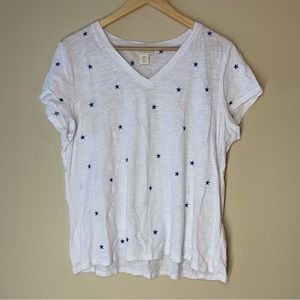 Cynthia Rowley White V-Neck Short Sleeve T-Shirt Blue Stars Size Large